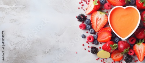 Vibrant Heart-Shaped Bowl Overflowing with Fresh Assorted Fruits and Berries