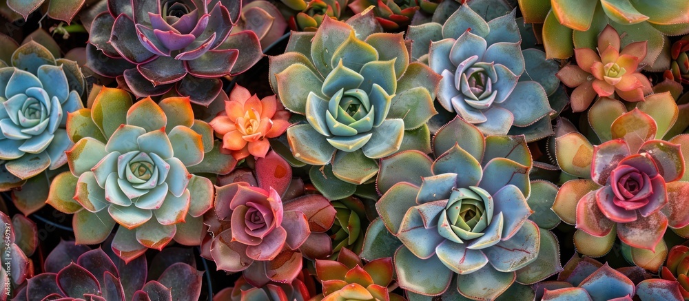 Close-up view of a cluster of Sempervivum succulents growing closely together, displaying vibrant green and red hues. Close-up view of a cluster of Sempervivum succulents growing closely together, displaying vibrant green and red hues.