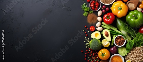 Vibrant Mix of Fresh Organic Produce Displayed on a Stylish Black Background