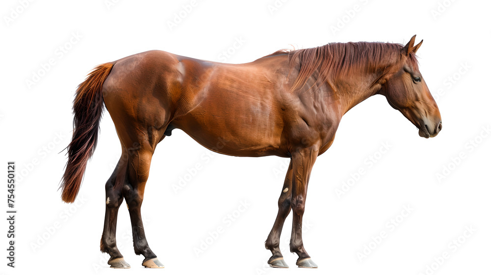 Obraz premium station: standing brown horse isolated on whitebackground