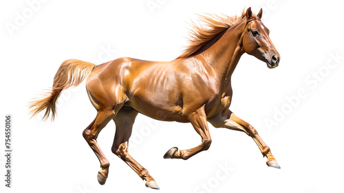 stallion: galloping brown horse isolated white background