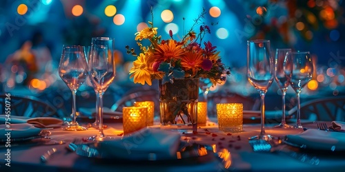 Vibrant Charity Gala Dinner with Elegant Table Settings and Cause. Concept Charity Gala Dinner, Elegant Table Settings, Vibrant Atmosphere, Fundraising Evening, Philanthropic Cause