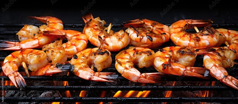 Scrumptious Grilled Shrimp Sizzling on a Hot Grill, Perfect Seafood Delicacy