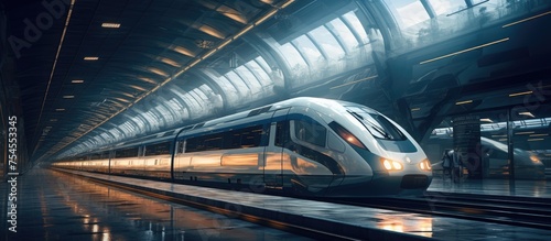Dynamic Train Journey - Speeding Locomotive Travels through Dark Tunnel with Intense Motion Blur