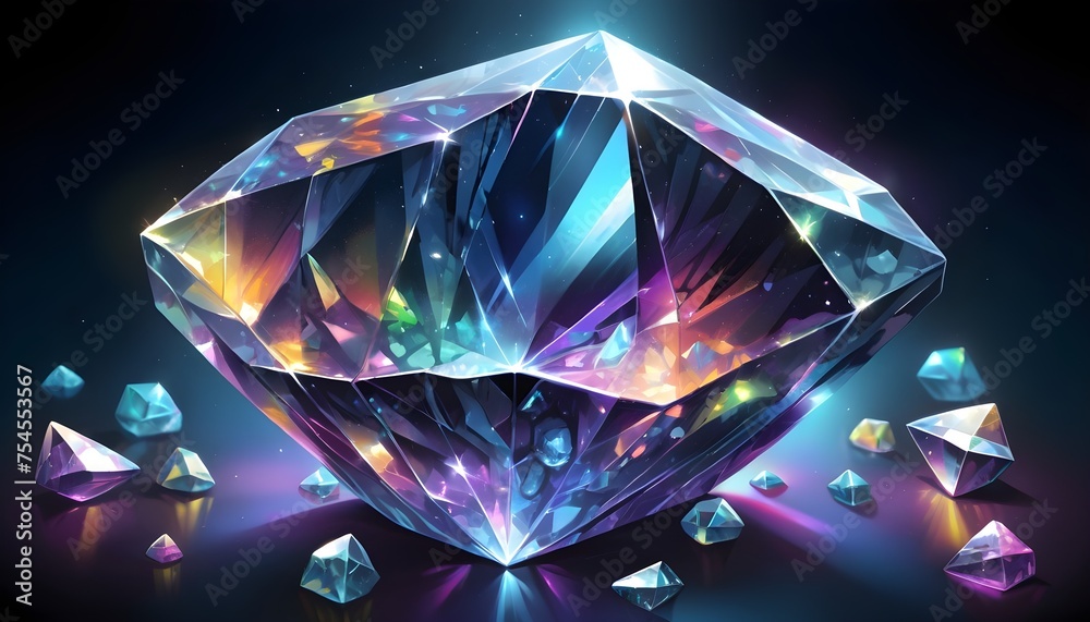 Colorful shiny low-poly holographic crystal macro close-up Colorful shiny low-poly holographic crystal macro close-up