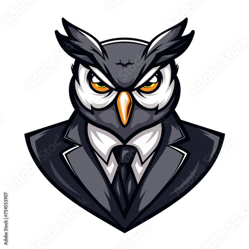 Male businessman owl in a suit esport vector logotype, owl logo, owl icon, owl sticker, owl symbol, owl emblem