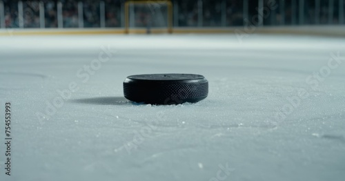 Hockey puck on ice. Sports concept
