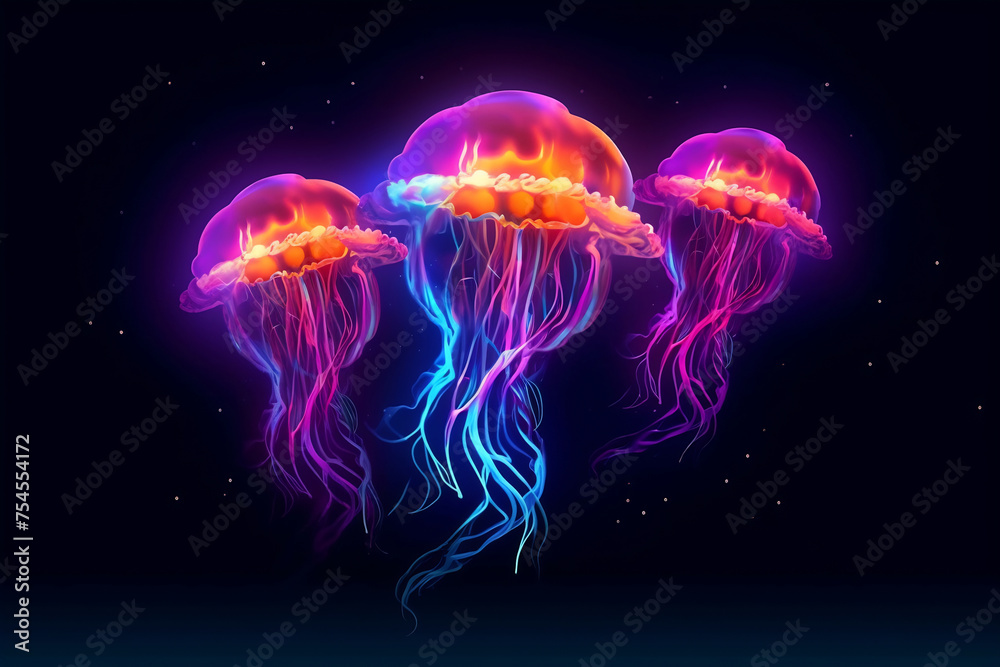 Ethereal Jellyfish Ballet in Ocean Depths Ethereal Jellyfish Ballet in Ocean Depths