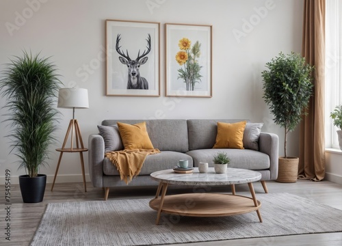 Wallpaper Mural Luxurious living room interior with a grey couch, lamps, coffee table and plants. Torontodigital.ca