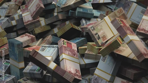 Brazil Money - Stacked Money Falling - Brazilian Real Currency - 3D Render photo