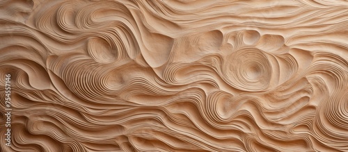 A detailed view of a wooden surface featuring intricate wavy lines, creating a unique texture and pattern.