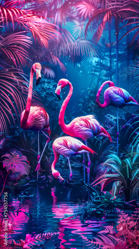 A neon paradise unfolds as funky flamingos take center stage into your mobile wallpaper. © VicenSanh