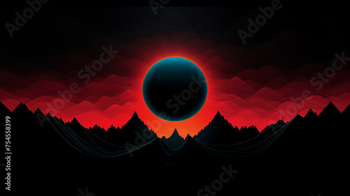 Creepy halloween background Ghosts and witches in spooky landscape Scary dark Night full moon bats on tree Digital art sun sunset mountains illustration sky warm pleasant light beautiful photo picture