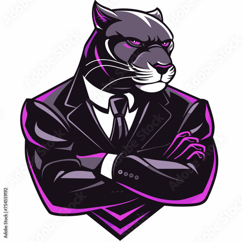 Male businessman panther in a suit esport vector logotype, panther logo, panther icon, panther sticker, panther symbol, panther emblem