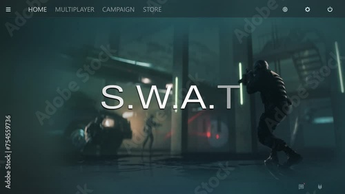 Selecting the military swat troop in the multiplayer online shooter game. Spawning on the construction map of an online shooter game. Dying to the internet enemy shot in an online shooter game. Defeat photo