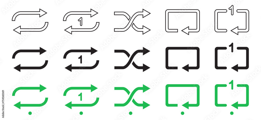 vector loop, single loop and shuffle icons for media music player vector loop, single loop and shuffle icons for media music player