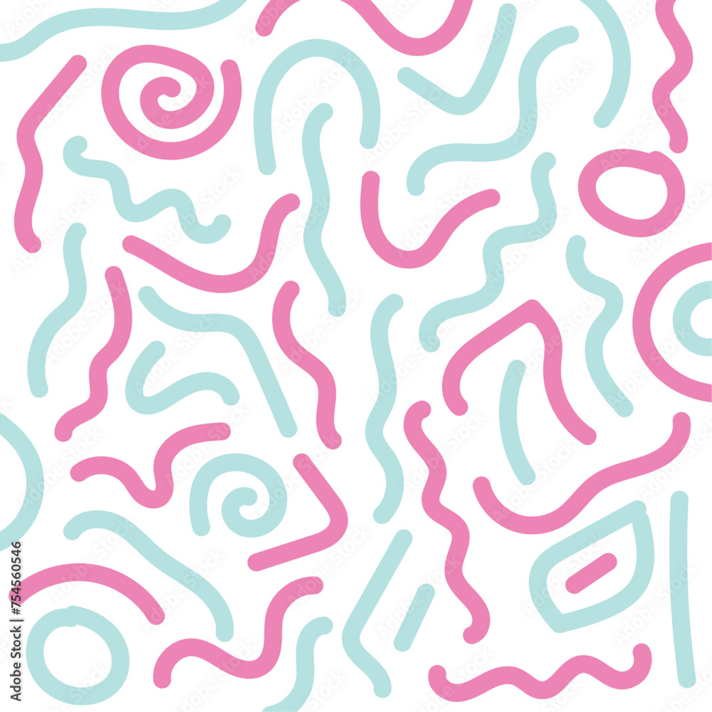 vector pink and blue random hand drawn doodle pattern for background, wallpaper, packaging, wrapping paper, etc.
