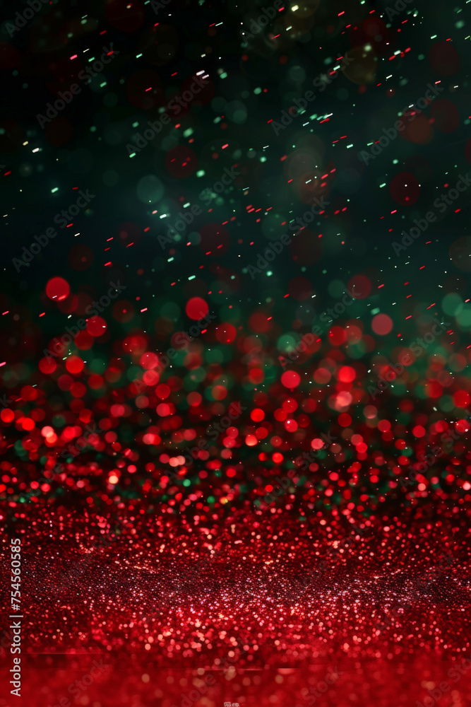 Abstract bokeh background, red and green colours on dark background. Suitable for Christmas and New Year themes