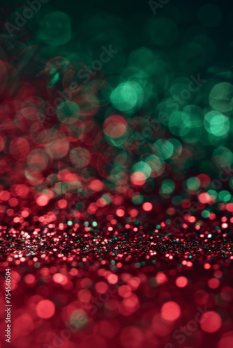 Abstract bokeh background, red and green colours on dark background. Suitable for Christmas and New Year themes