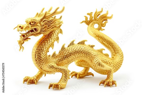 Golden chinese dragon Symbol of power and good fortune Isolated on white