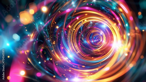 Abstract, colorful background for design with light effects, glowing circles, and energy rings