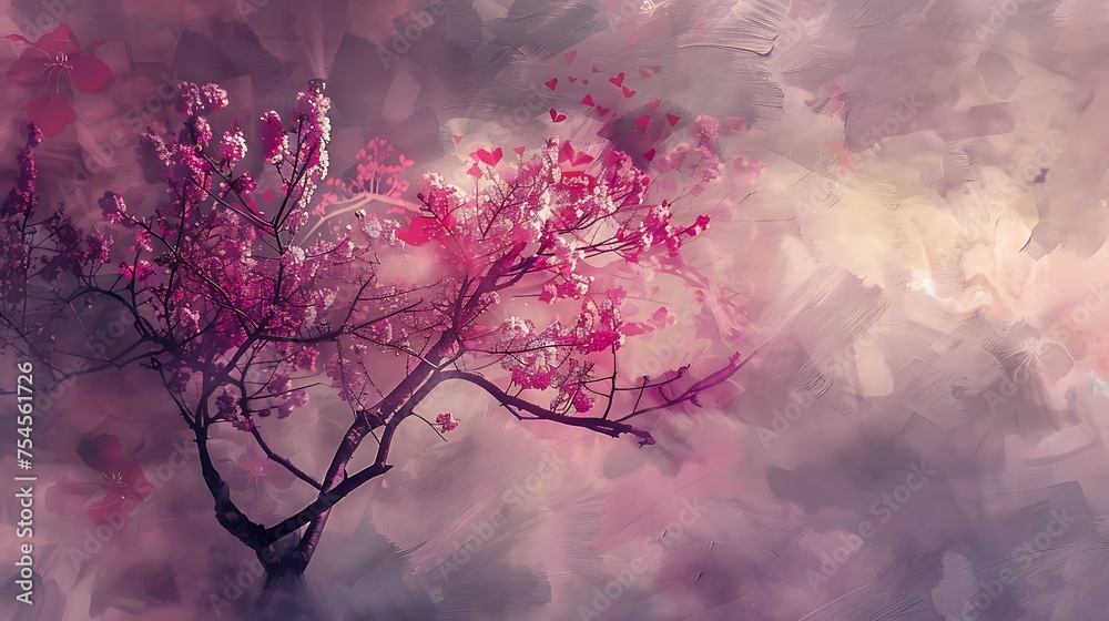 tree blossoms with abstract pink flowers,