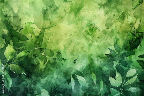 Lush green watercolor paint texture Abstract foliage background Artistic creativity