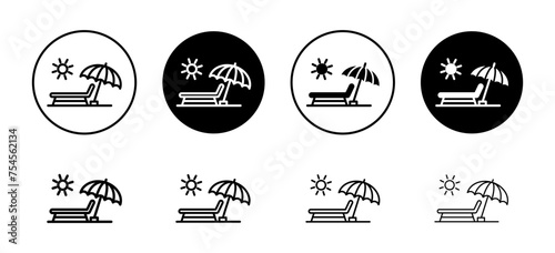 Sunbed vector icon set collection. Sunbed Outline flat Icon.