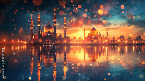 Beautiful Mosque Eid Night Background