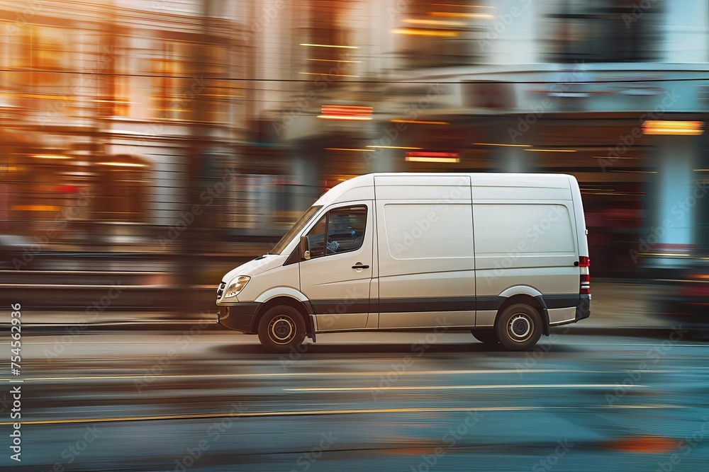White delivery van in motion Symbolizing fast and reliable service in urban and suburban delivery