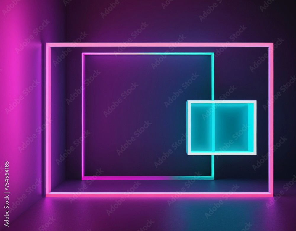 3d neon light abstract background with shapes