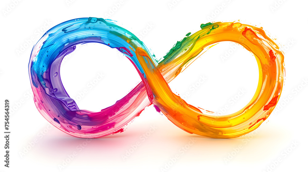 Rainbow Infinity Symbol for Neurodiversity. Alcohol ink art on white background - obrazy, fototapety, plakaty 