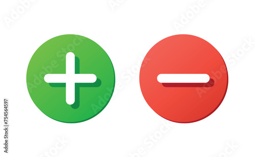 plus and minus vector buttons, red and green rounded icons