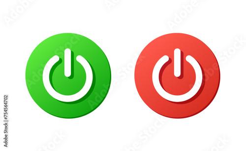 on and off vector icon set, turn off green and red rounded button, power off sign