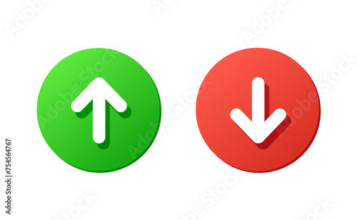 up and down green and red buttons, round vector icons, white arrow, direction, design elements photo