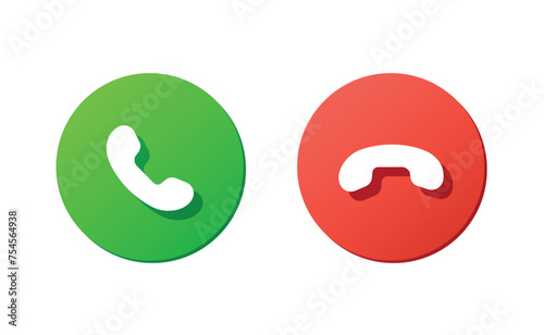answer and decline phone call buttons, vector illustration icon, phone call, telephone sign, accept call and decline red and green phone icons photo