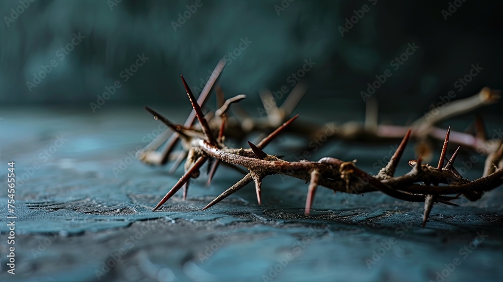 Crown of thorns on dark background. Easter holiday, Christian concept of suffering