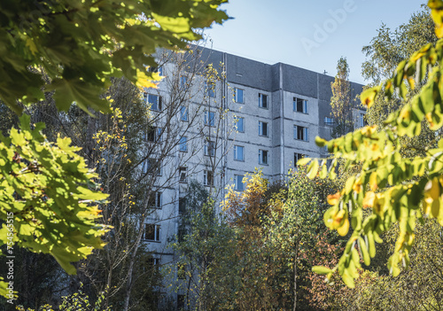 Apartment building in Pripyat ghost city in Chernobyl Exclusion Zone, Ukraine