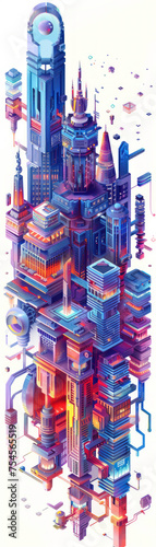 Isometric view of futuristic cityscape on white background