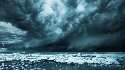 ominous clouds and the ocean ,