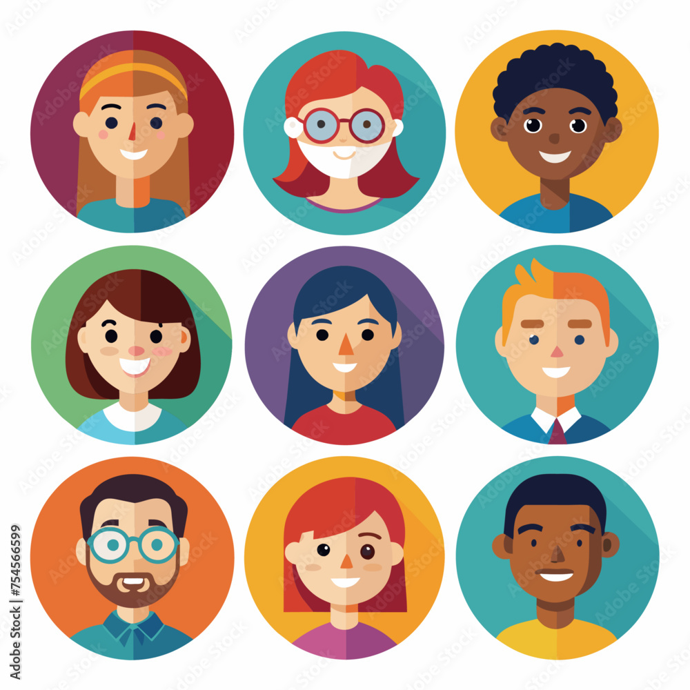 Set of diverse people avatars in flat style. Vector illustration. Set of diverse people avatars in flat style. Vector illustration.
