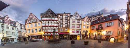 Panorama of Market square in Cochem at dawn, beautiful town on romantic Moselle river, Germany © Kavalenkava