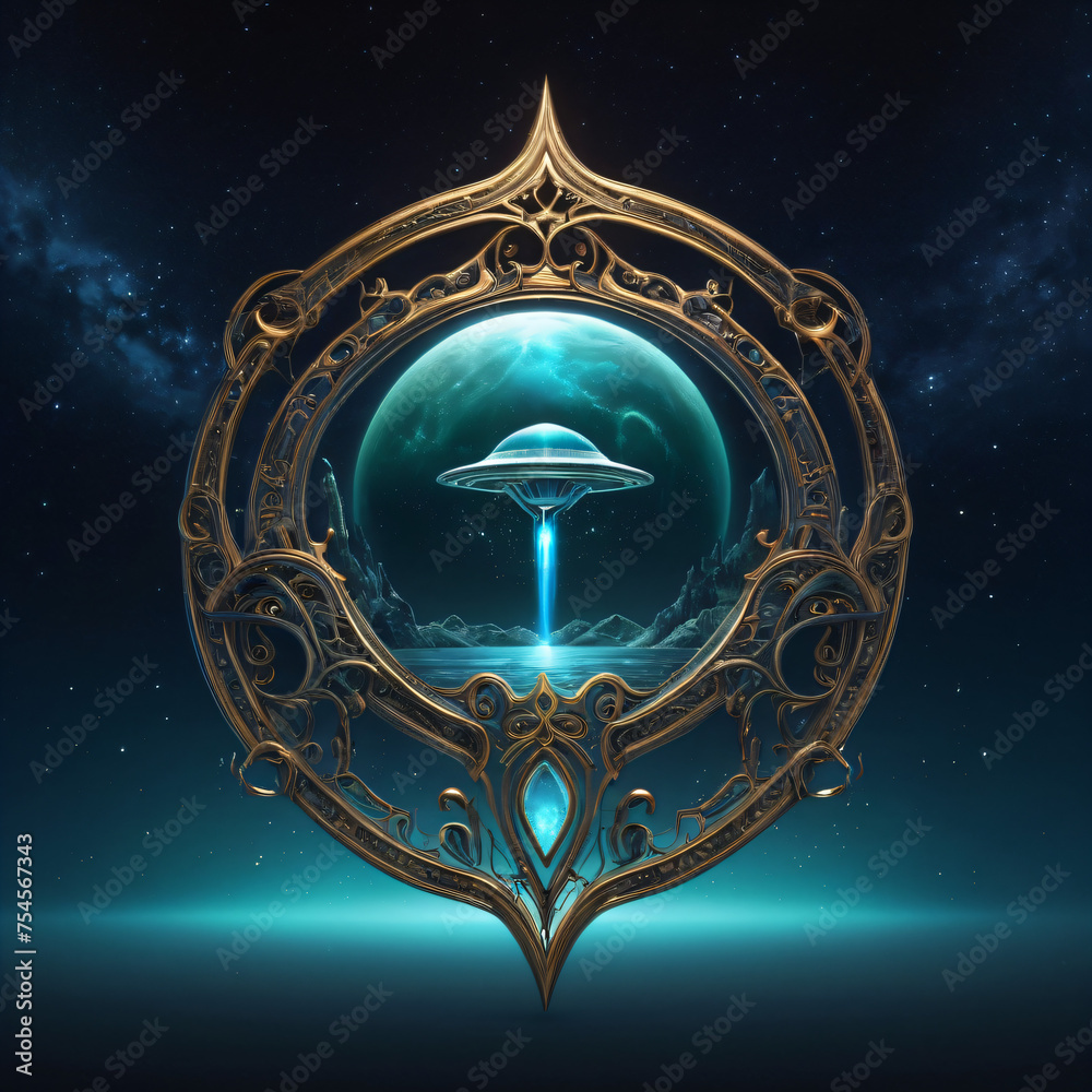 Fototapeta premium ufo with blue logo