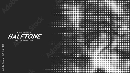 Abstract vector torn monochrome halftone background. Scrathed dotted texture element.