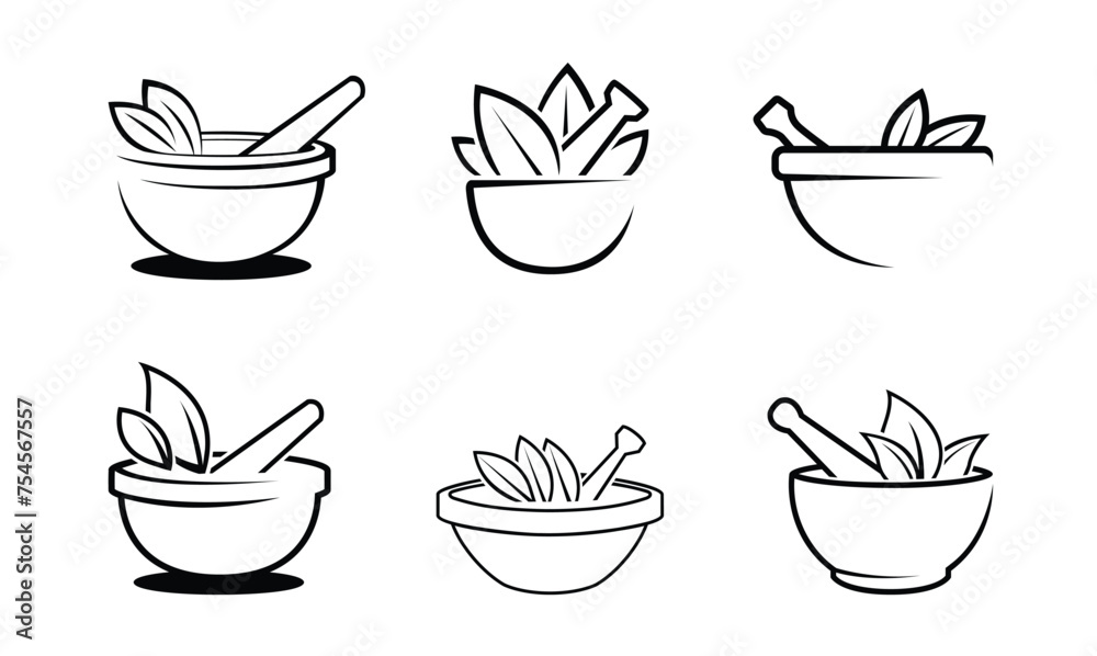 Creative bowl leaves therapy ayurveda pharma collection logo vector symbol design illustration - obrazy, fototapety, plakaty 