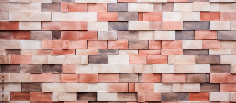 A detailed view of a brick wall featuring a variety of colors in close proximity. The different hues create an interesting and visually striking pattern. A detailed view of a brick wall featuring a variety of colors in close proximity. The different hues create an interesting and visually striking pattern.