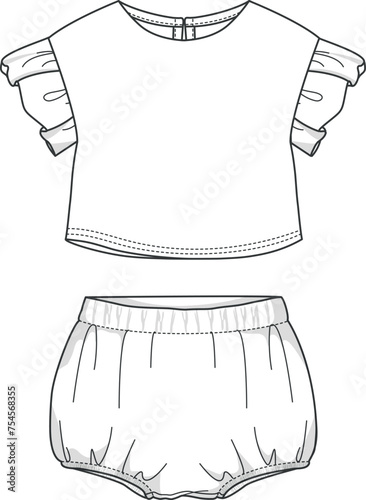 Baby Clothing Design, Infant Apparel Vector Technical Drawings, Newborn Clothing Flat Sketch, Baby Garments, Kids Fashion Design