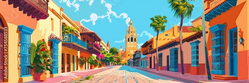 Colorful Streets of Cartagena's Historic Walled City under a Sunny Sky