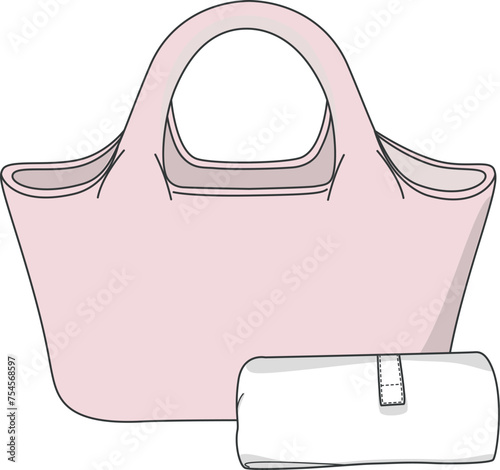 BAG Design Vector technical drawing, Picnic basket, Bag flat sketch. Stylish Picnic Baskets and Trendy Bag Flat Sketches. Explore Our Diverse Bag Collection.
