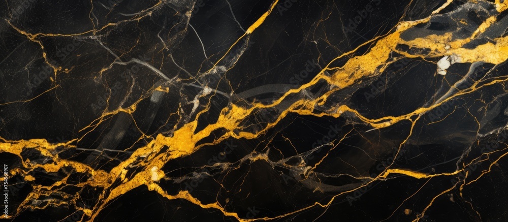 This wallpaper features a luxurious black and gold marble pattern on a black background. The gold veins in the marble stand out against the dark backdrop, creating a sophisticated and elegant design. This wallpaper features a luxurious black and gold marble pattern on a black background. The gold veins in the marble stand out against the dark backdrop, creating a sophisticated and elegant design.